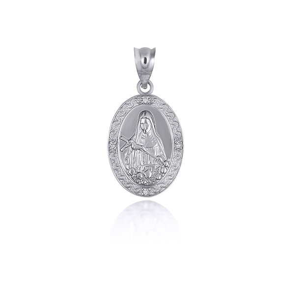 10K Solid Gold Saint John Rita for Us Oval Victorian Medallion Pendant Necklace